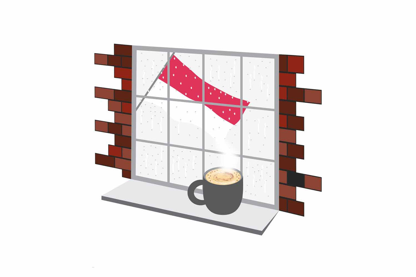 Monaco Coffee Rain Window Vector Illustration | Cozy Café Scene