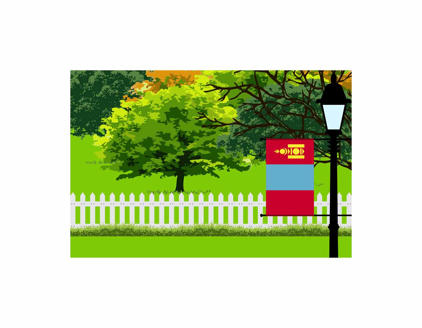 Mongolia Home Town Trees Landscape Moon Night Vector Illustrations
