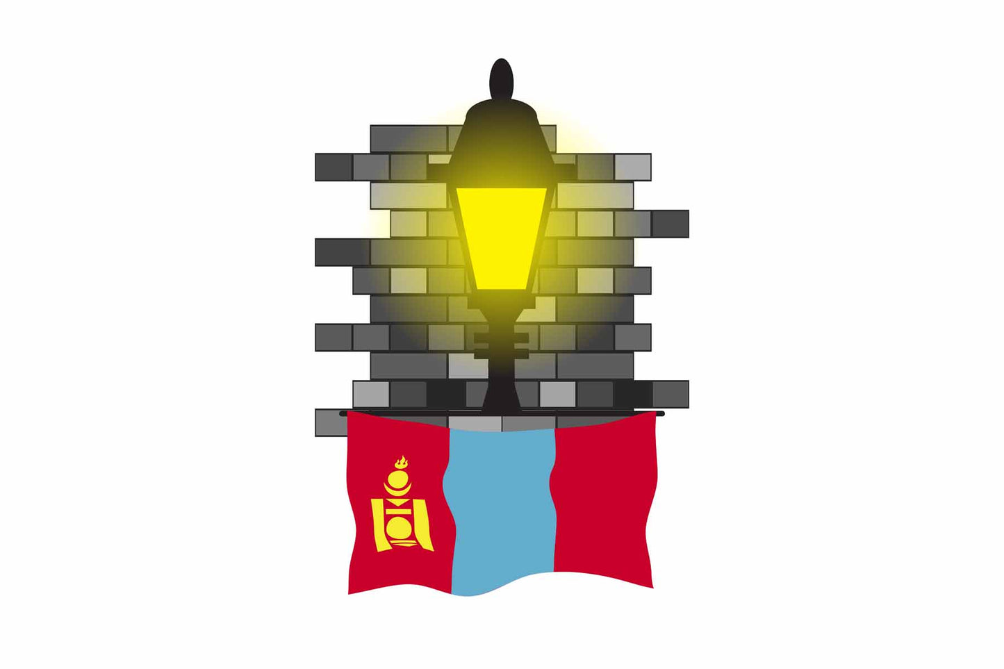 Mongolia World Street Lamp Bricks Dark Night Vector Illustrations | Moonlit Urban Landscape Collection