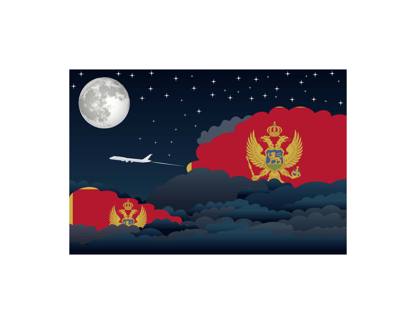 Montenegro Airplane Night Clouds Vector Illustrations | Aviation Night Sky Collection