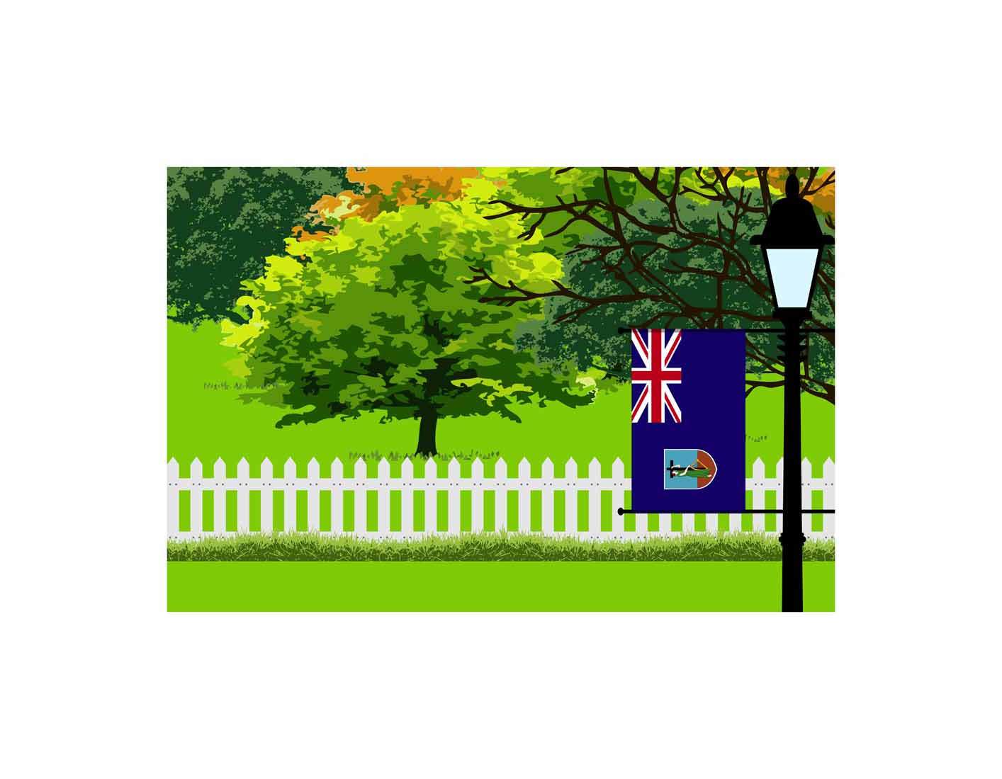 Montserrat Home Town Trees Landscape Moon Night Vector Illustrations