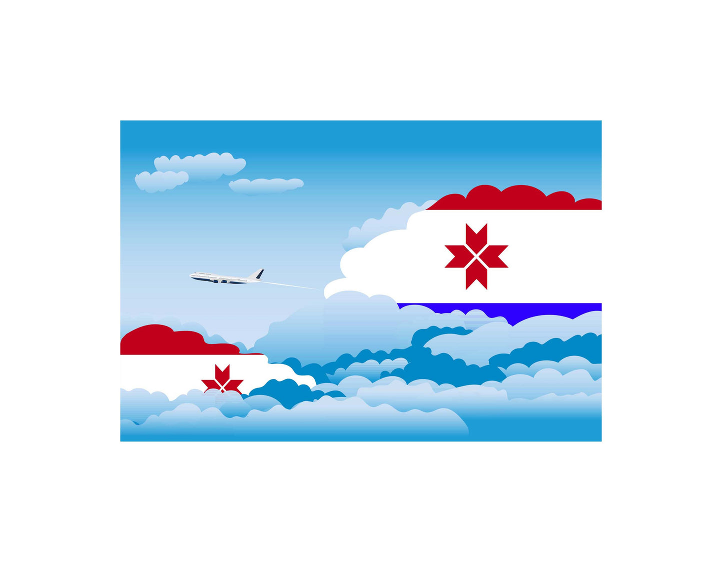 Mordovia Day Clouds Airplane Airport Flight Vector Illustration