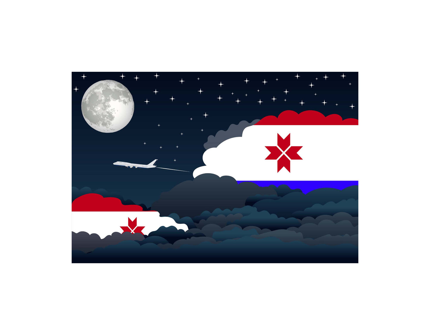 Mordovia Airplane Night Clouds Vector Illustrations | Aviation Night Sky Collection