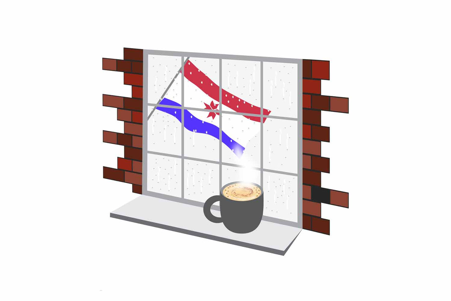 Mordovia Coffee Rain Window Vector Illustration | Cozy Café Scene
