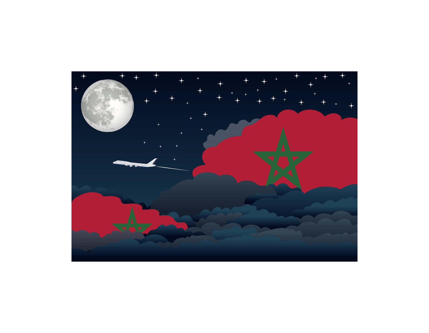 Morocco Airplane Night Clouds Vector Illustrations | Aviation Night Sky Collection