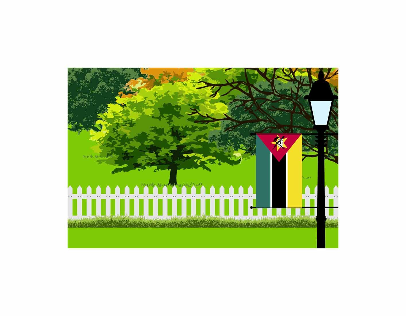 Mozambique Home Town Trees Landscape Moon Night Vector Illustrations