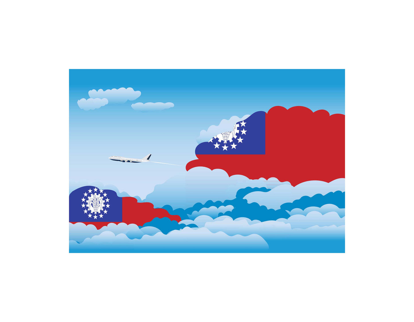 Myanmar Burma Airplane Day Clouds Vector Illustration | Travel & Aviation Sky Scene