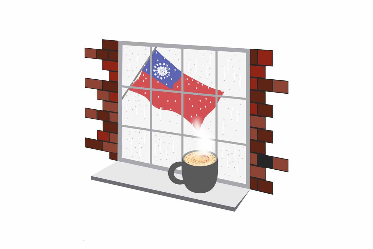Myanmar Burma Coffee Rain Window Vector Illustration | Cozy Café Scene
