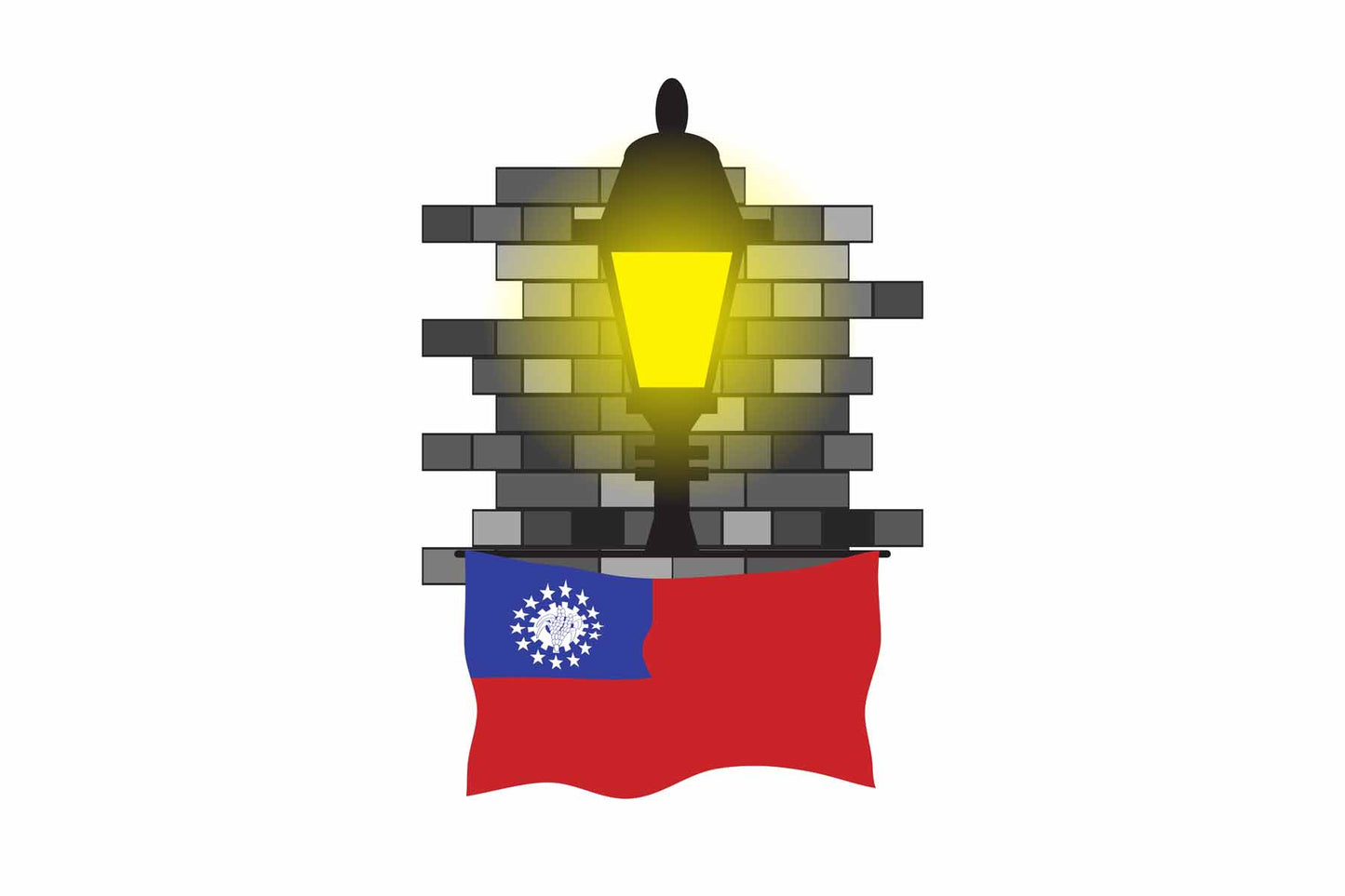 Myanmar Burma Flag Street Lamp Bricks Vector Illustration