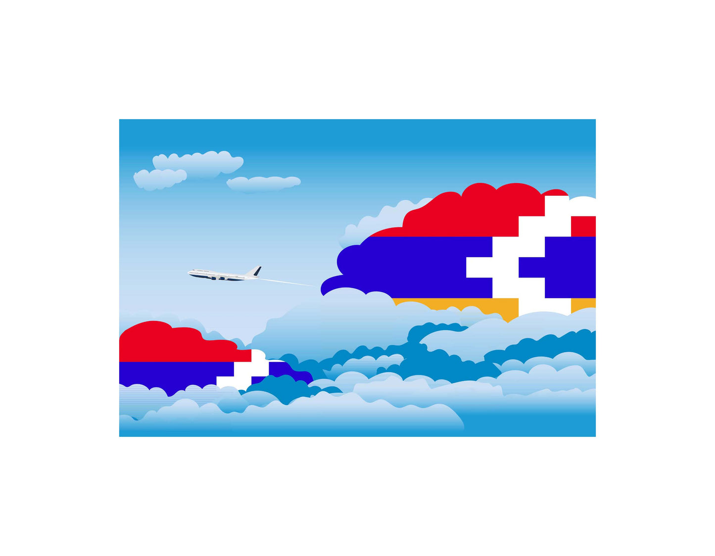 Nagorno Karabakh Republic Airplane Day Clouds Vector Illustration | Travel & Aviation Sky Scene