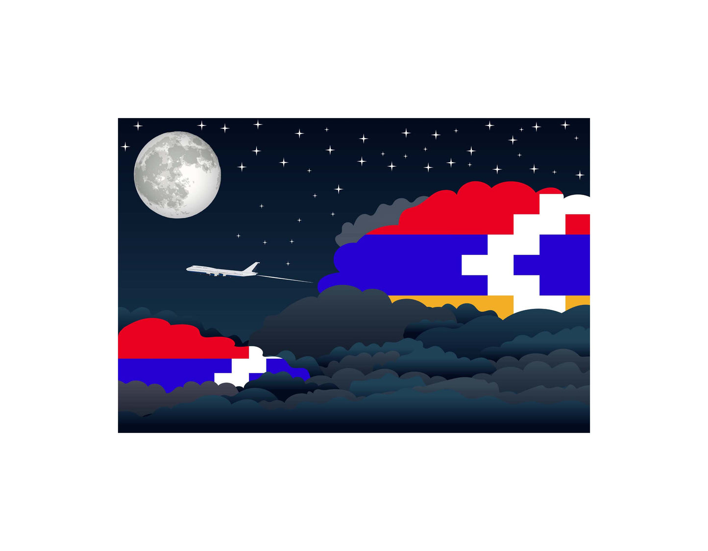 Nagorno Karabakh Republic Airplane Night Clouds Vector Illustrations | Aviation Night Sky Collection