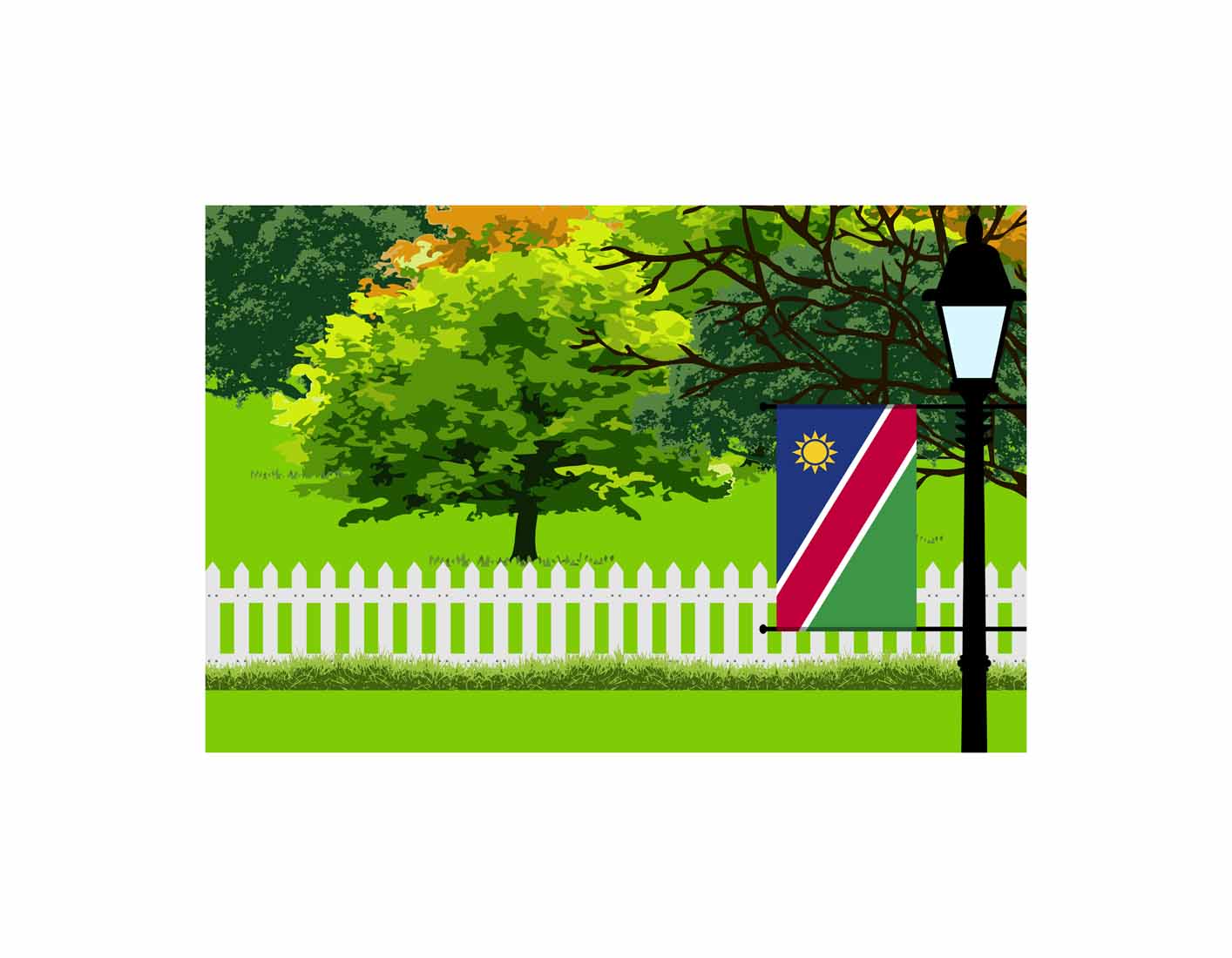 Namibia Home Town Trees Landscape Moon Night Vector Illustrations