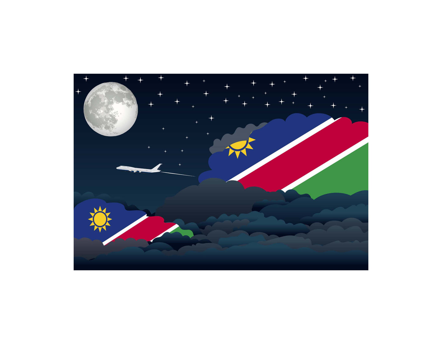 Namibia Airplane Night Clouds Vector Illustrations | Aviation Night Sky Collection