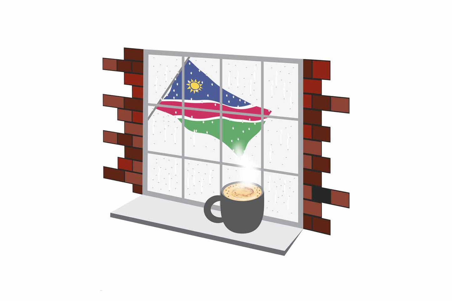 Namibia Coffee Rain Window Vector Illustration | Cozy Café Scene