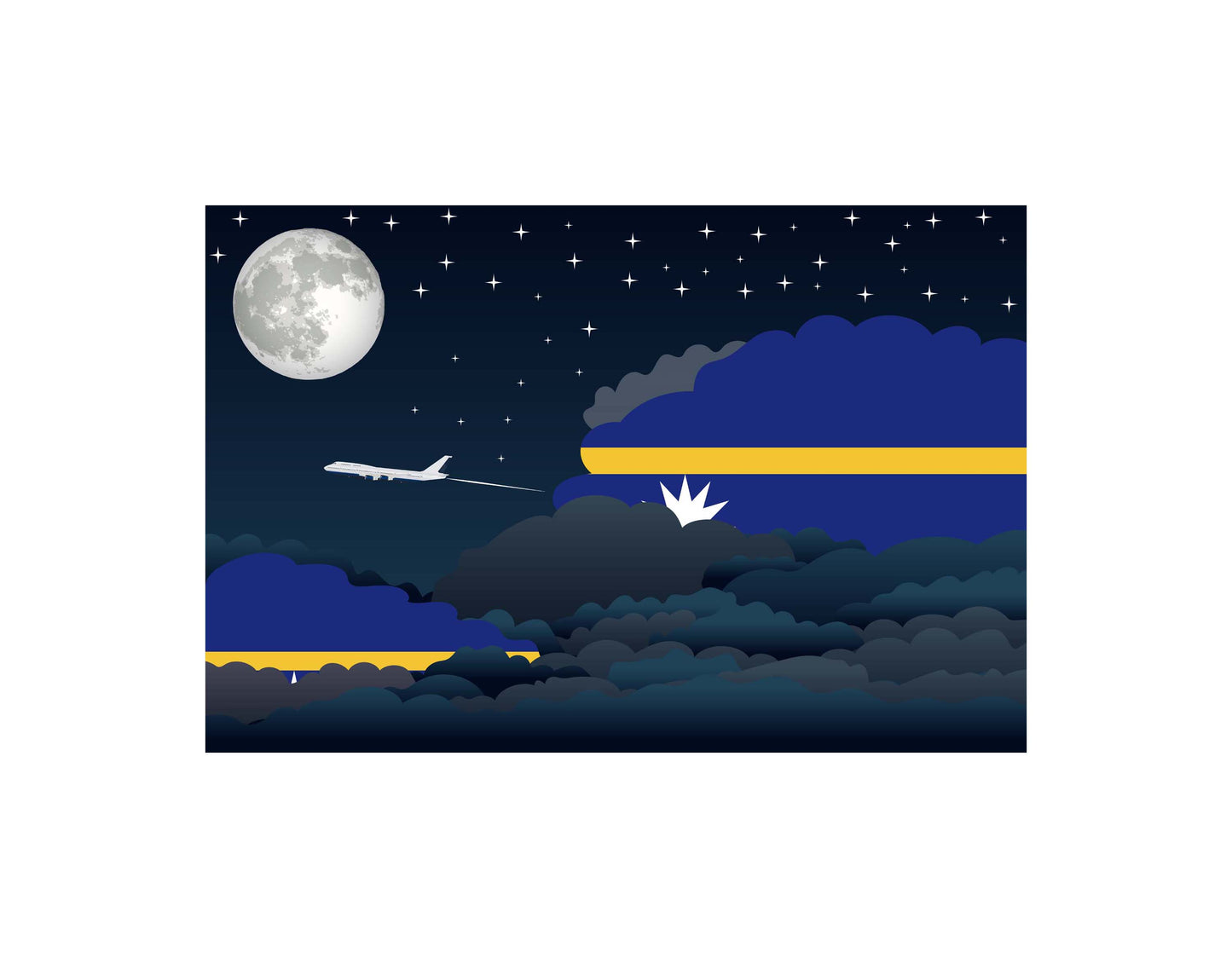 Nauru Airplane Night Clouds Vector Illustrations | Aviation Night Sky Collection
