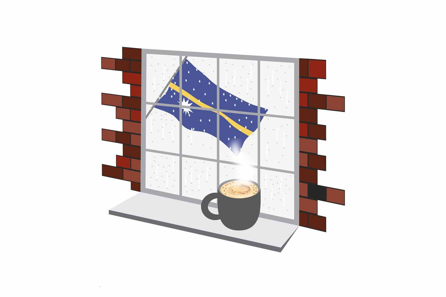 Nauru Coffee Rain Window Vector Illustration | Cozy Café Scene