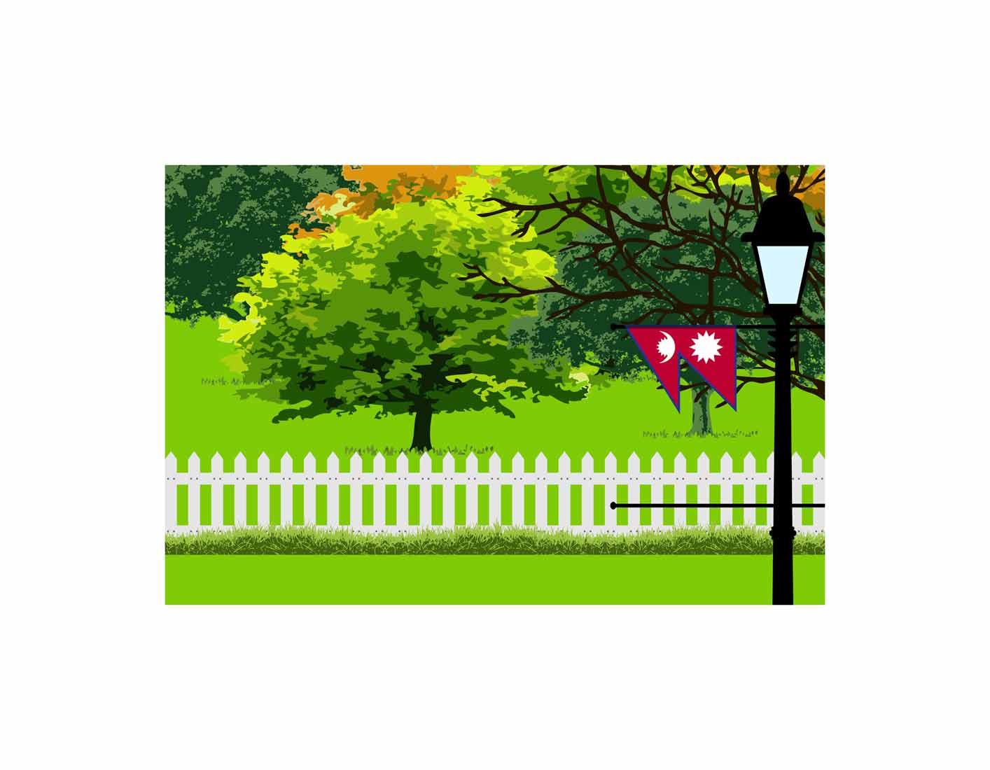 Nepal Home Town Trees Landscape Moon Night Vector Illustrations