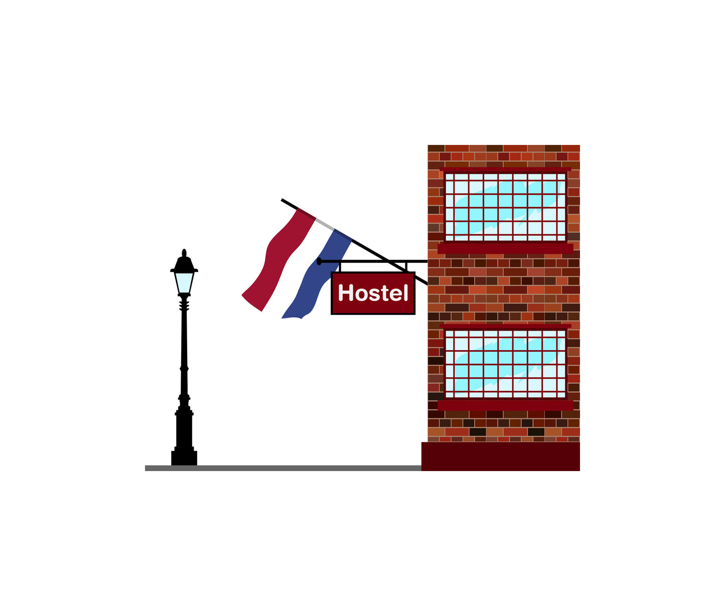 Netherlands World Hostels Vector Illustrations | Hostel Buildings & Accommodation Collection