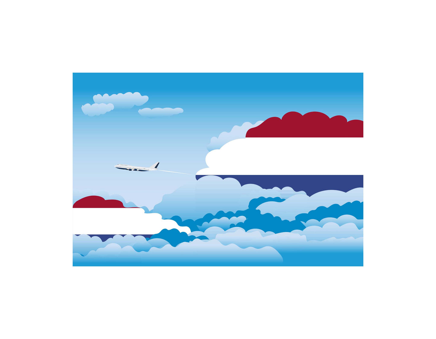 Netherlands Airplane Day Clouds Vector Illustration | Travel & Aviation Sky Scene