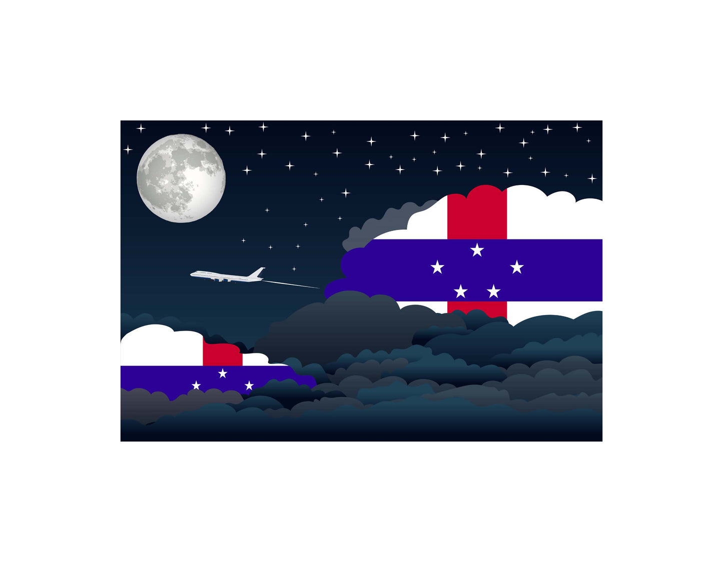 Netherlands Airplane Night Clouds Vector Illustrations | Aviation Night Sky Collection