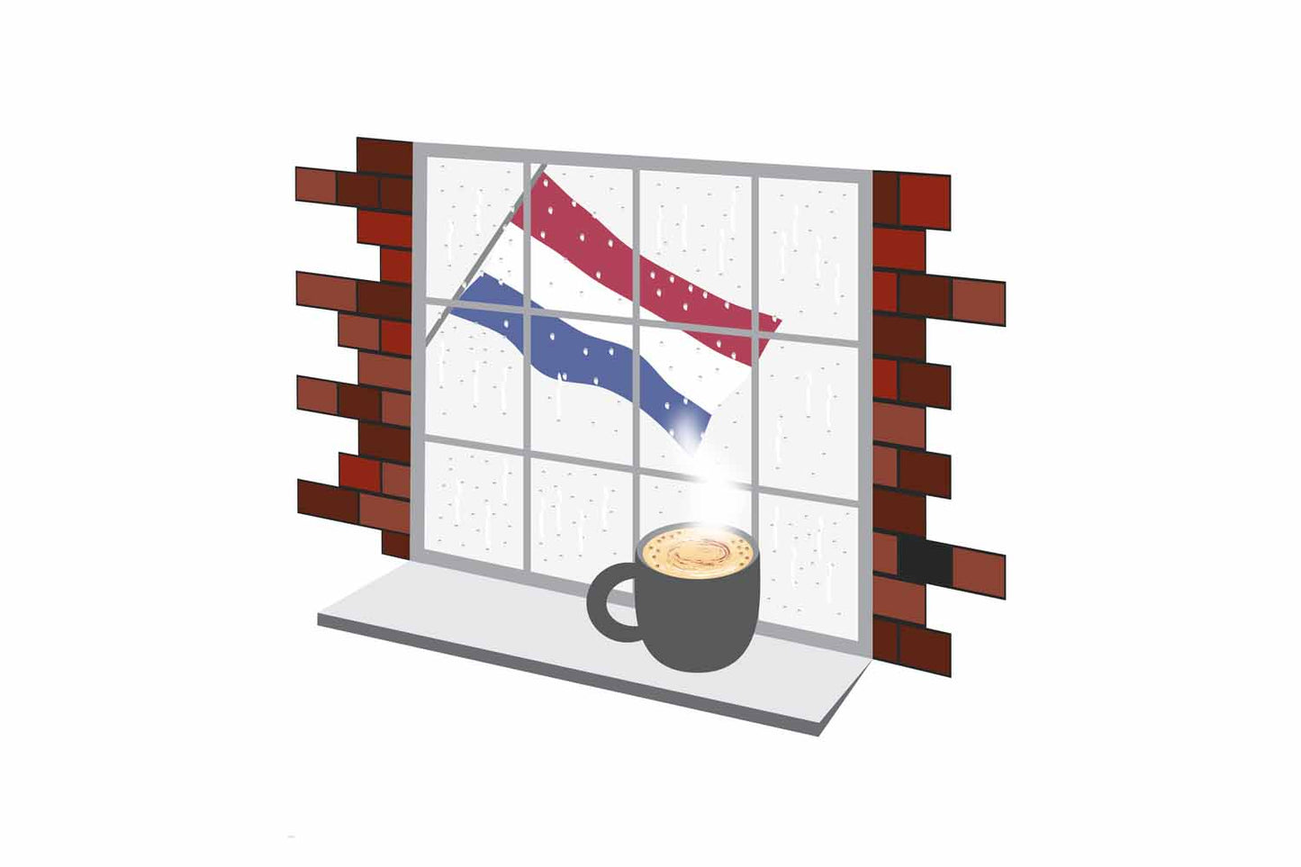 Netherlands Coffee Rain Window Vector Illustration | Cozy Café Scene