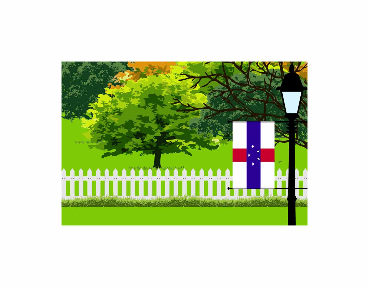 Netherlands Antilles Home Town Trees Landscape Moon Night Vector Illustrations