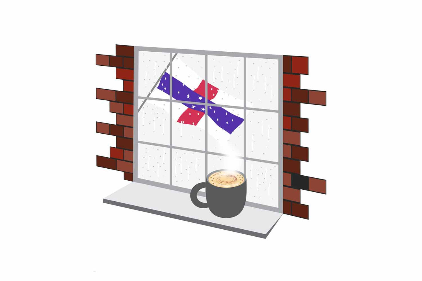 Netherlands Antilles Coffee Rain Window Vector Illustration | Cozy Café Scene