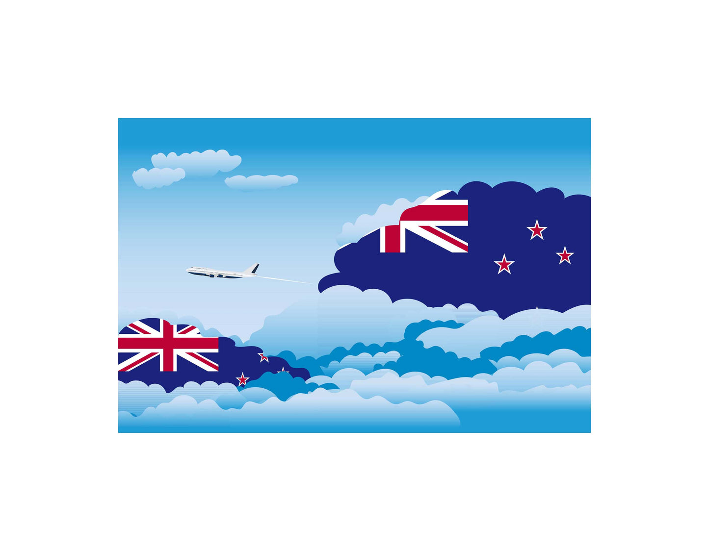 New Zealand Airplane Day Clouds Vector Illustration | Travel & Aviation Sky Scene