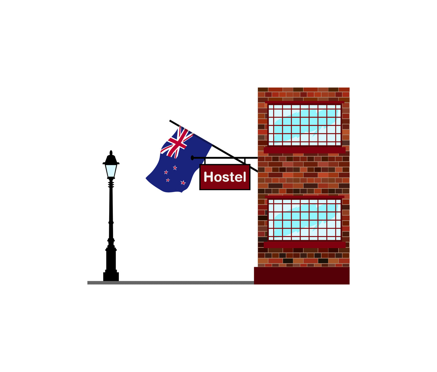 New Zealand Hostels Hotel Vector Illustration