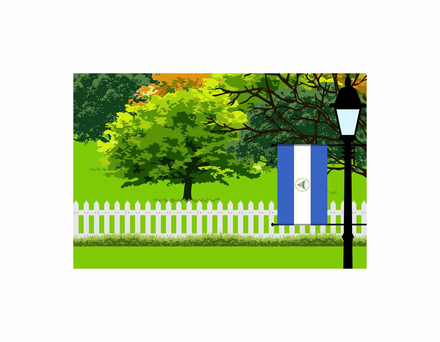 Nicaragua Home Town Trees Landscape Moon Night Vector Illustrations