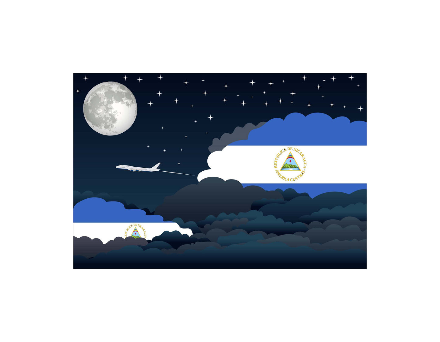 Nicaragua Airplane Night Clouds Vector Illustrations | Aviation Night Sky Collection
