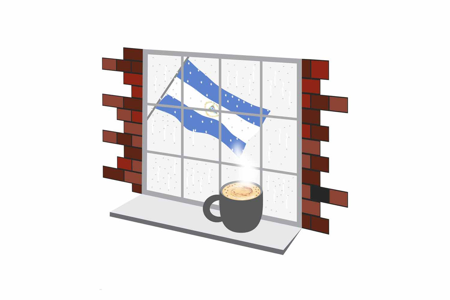 Nicaragua Coffee Rain Window Vector Illustration | Cozy Café Scene