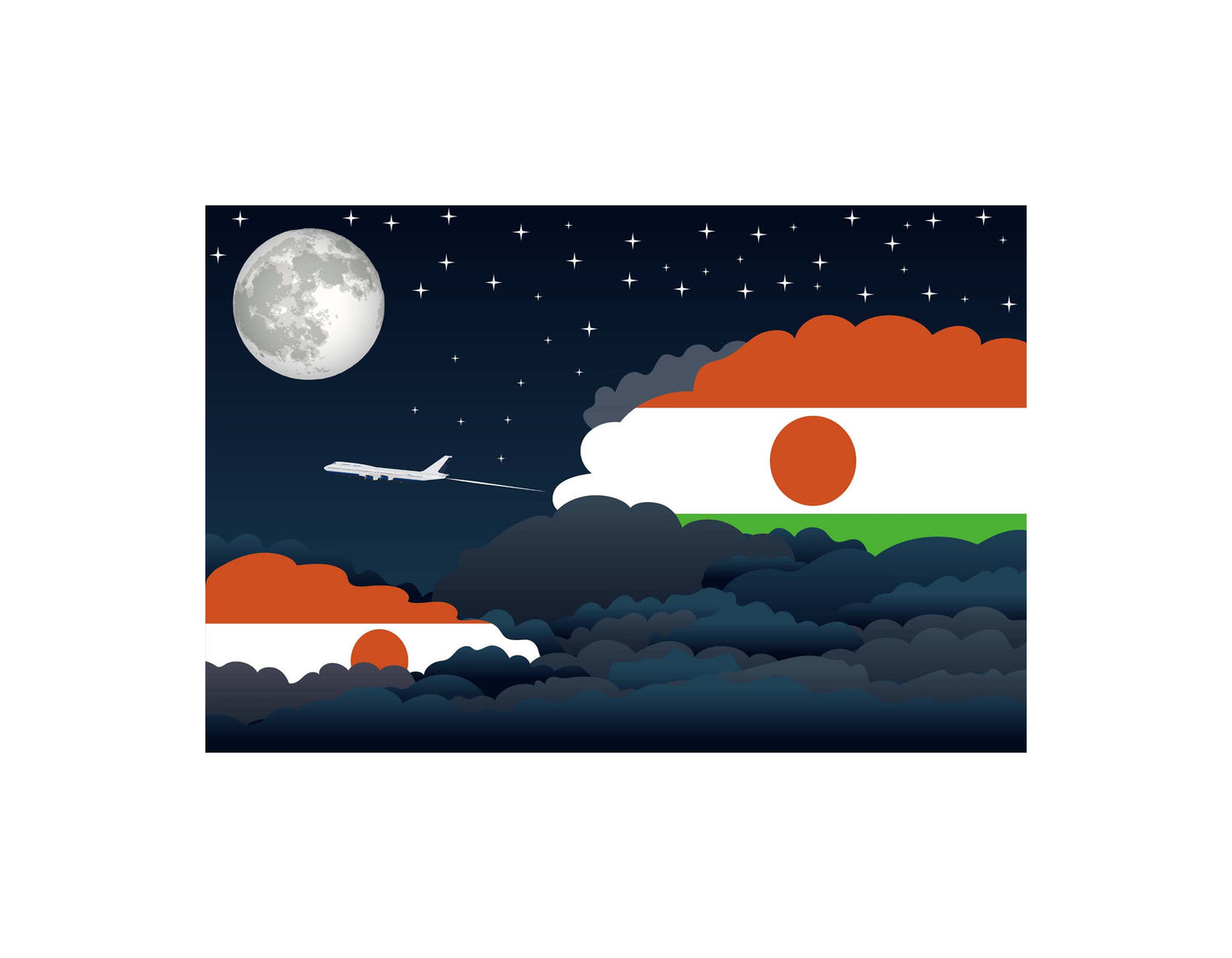 Niger Airplane Night Clouds Vector Illustrations | Aviation Night Sky Collection