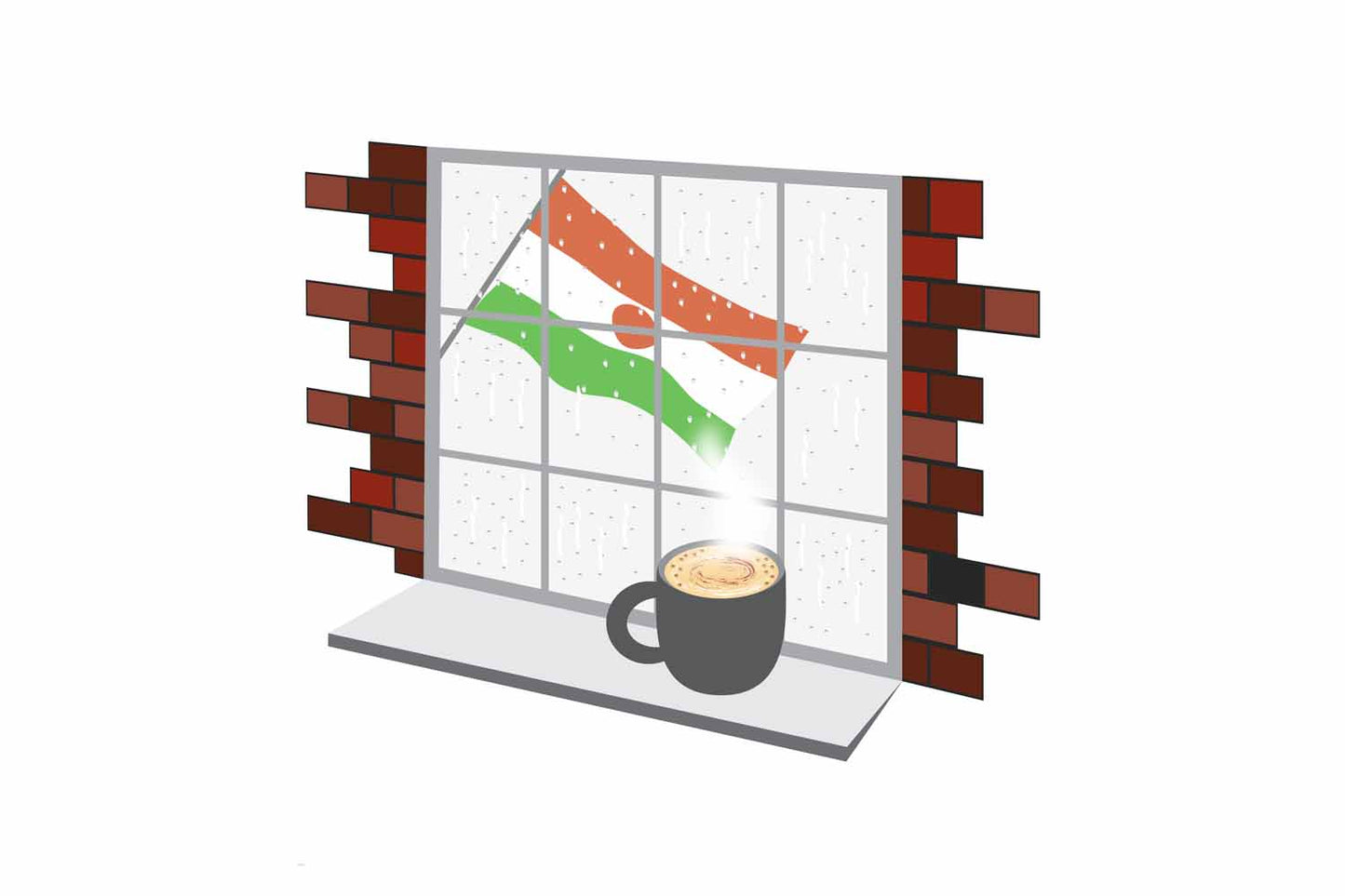 Niger Coffee Rain Window Vector Illustration | Cozy Café Scene