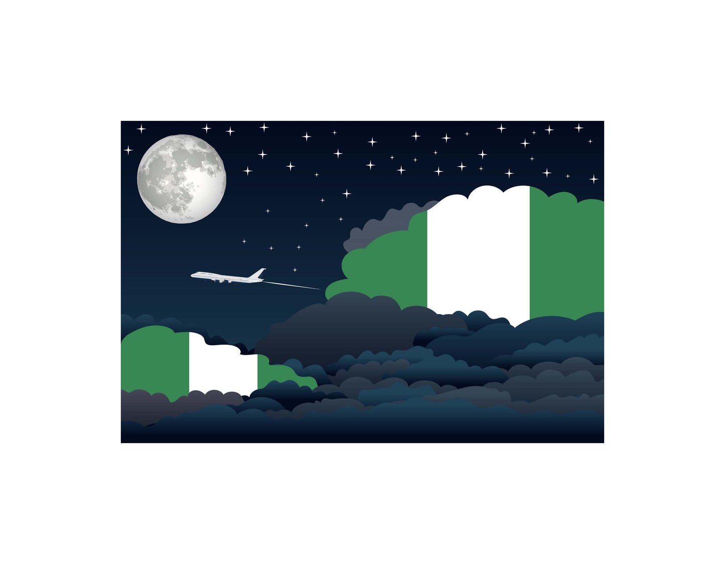 Nigeria Airplane Night Clouds Vector Illustrations | Aviation Night Sky Collection