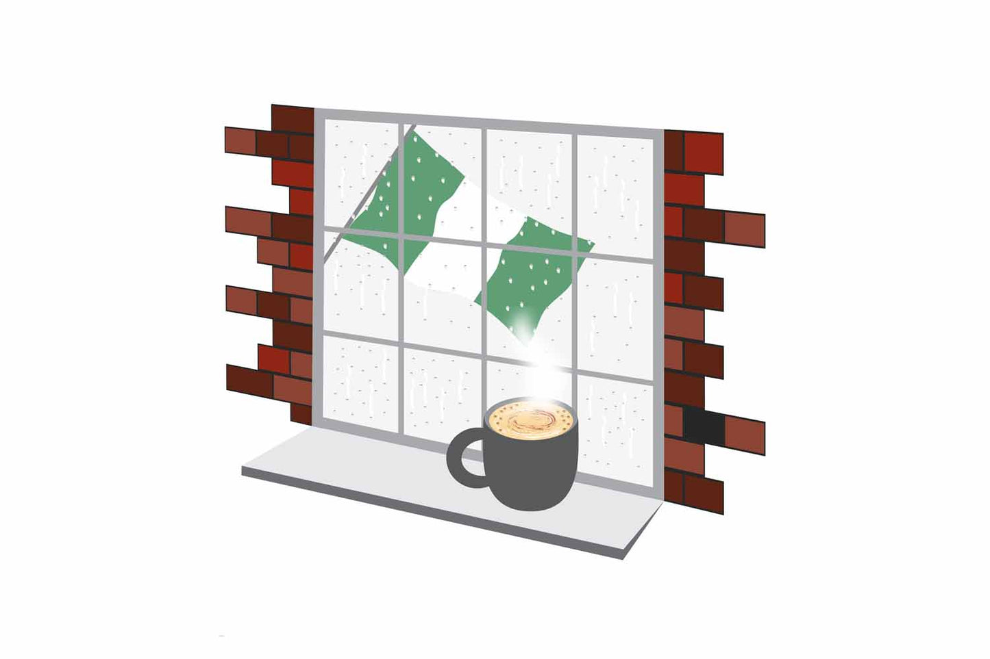 Nigeria Coffee Rain Window Vector Illustration | Cozy Café Scene