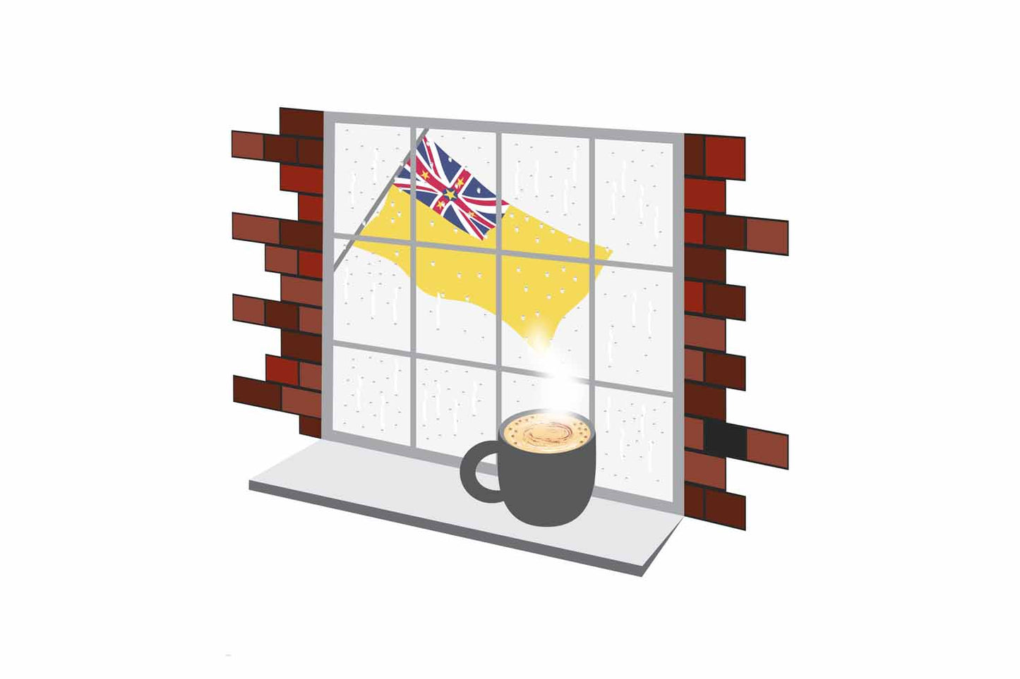 Niue Coffee Rain Window Vector Illustration | Cozy Café Scene