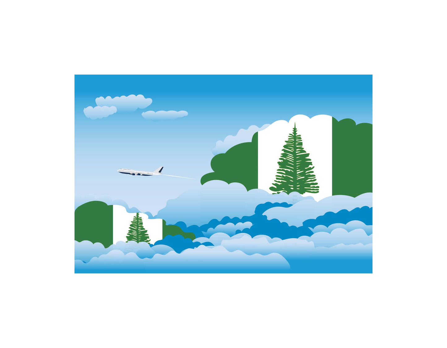 Norfolk Island Airplane Day Clouds Vector Illustration | Travel & Aviation Sky Scene