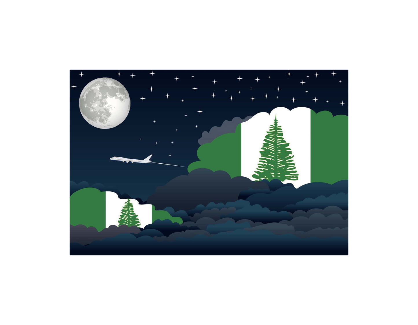 Norfolk Island Airplane Night Clouds Vector Illustrations | Aviation Night Sky Collection