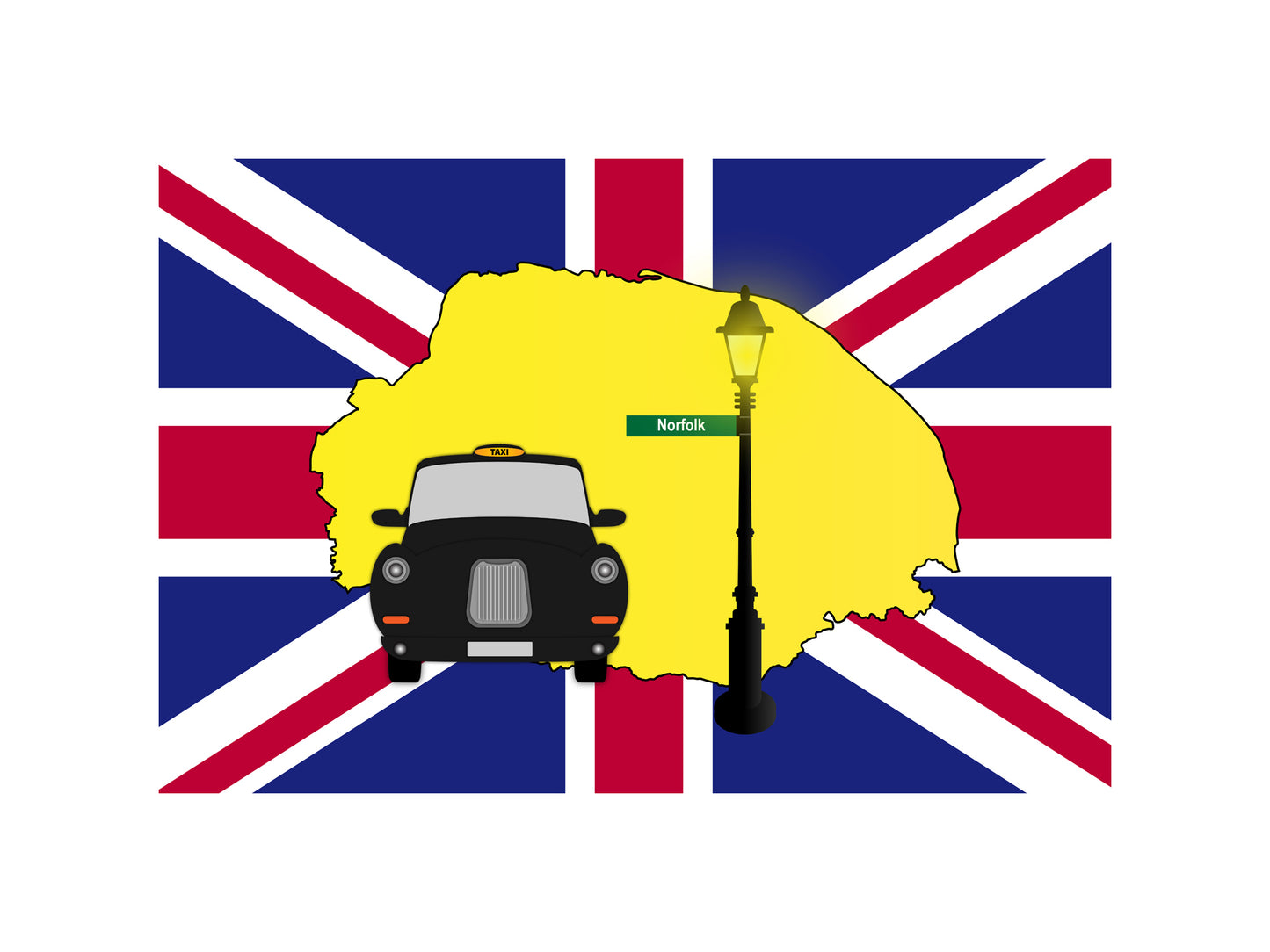 Norfolk United Kingdom Black Taxi Vector Illustrations | Iconic London Taxi Collection
