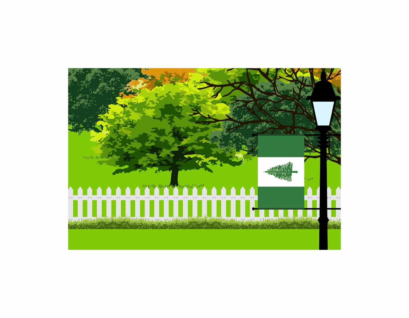 Norfolk Island Home Town Trees Landscape Moon Night Vector Illustrations