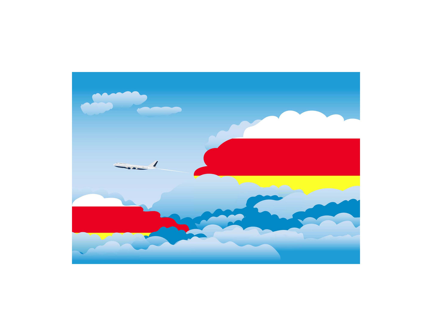 North Ossetia Day Clouds Airplane Airport Flight Vector Illustration