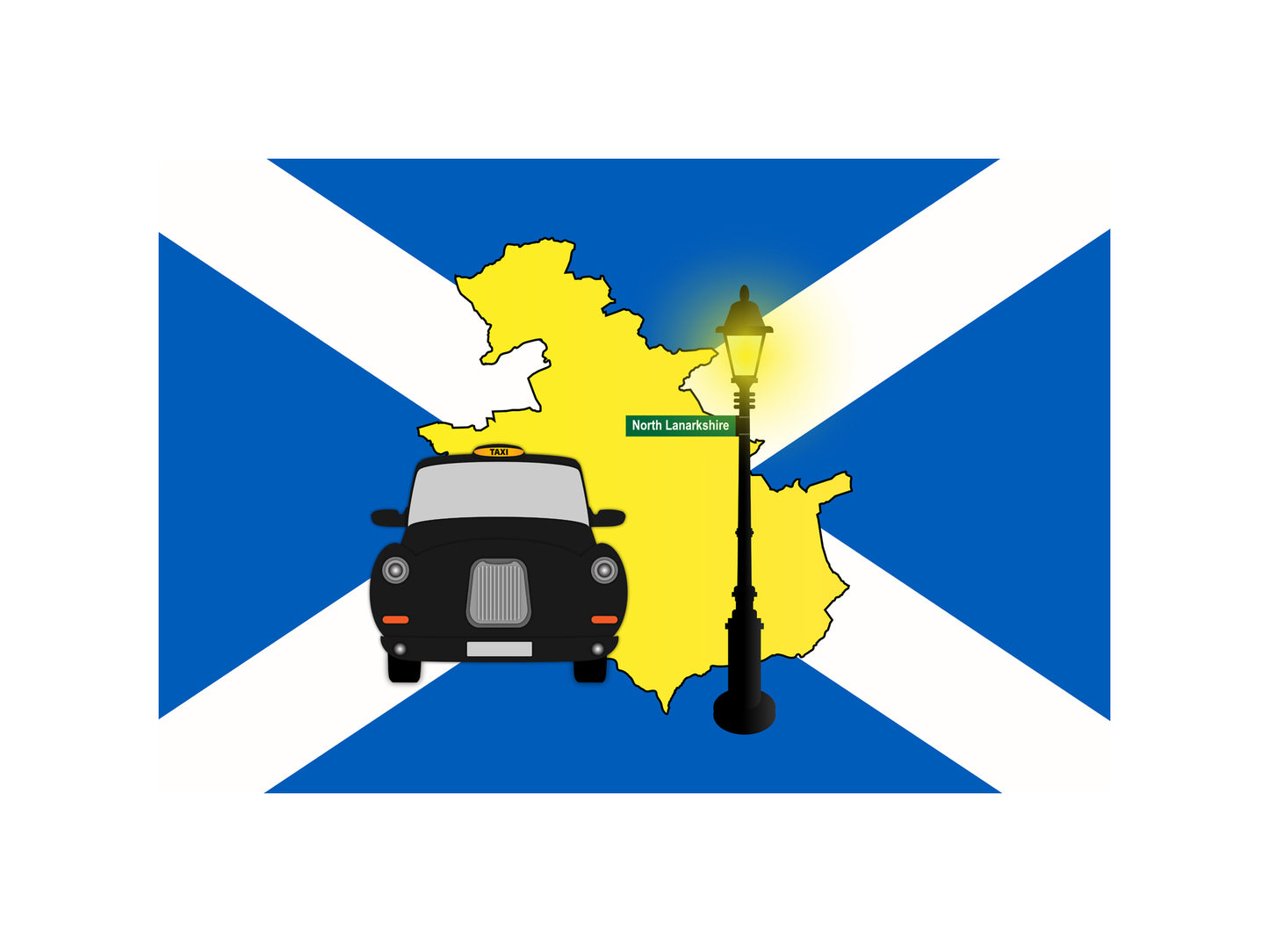 North Lanarkshire United Kingdom Black Taxi Vector Illustrations | Iconic London Taxi Collection