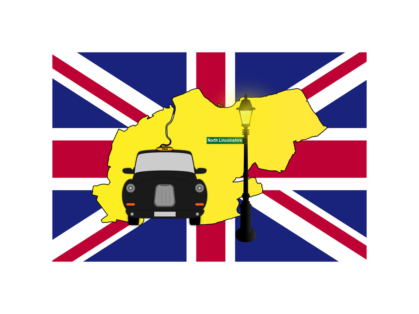 North Lincolnshire United Kingdom Black Taxi Vector Illustrations | Iconic London Taxi Collection