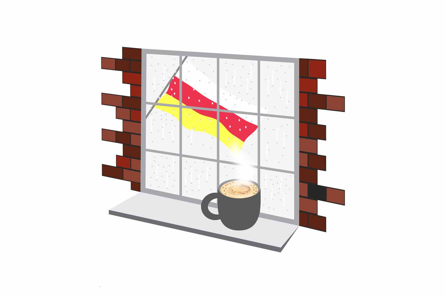North Ossetia Coffee Rain Window Vector Illustration | Cozy Café Scene