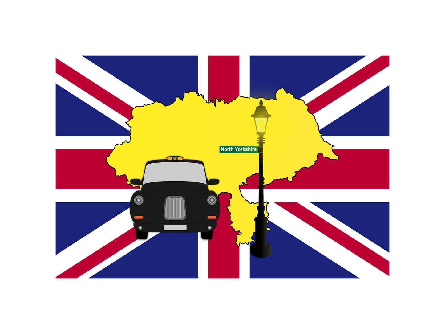 North Yorkshire United Kingdom Black Taxi Vector Illustrations | Iconic London Taxi Collection