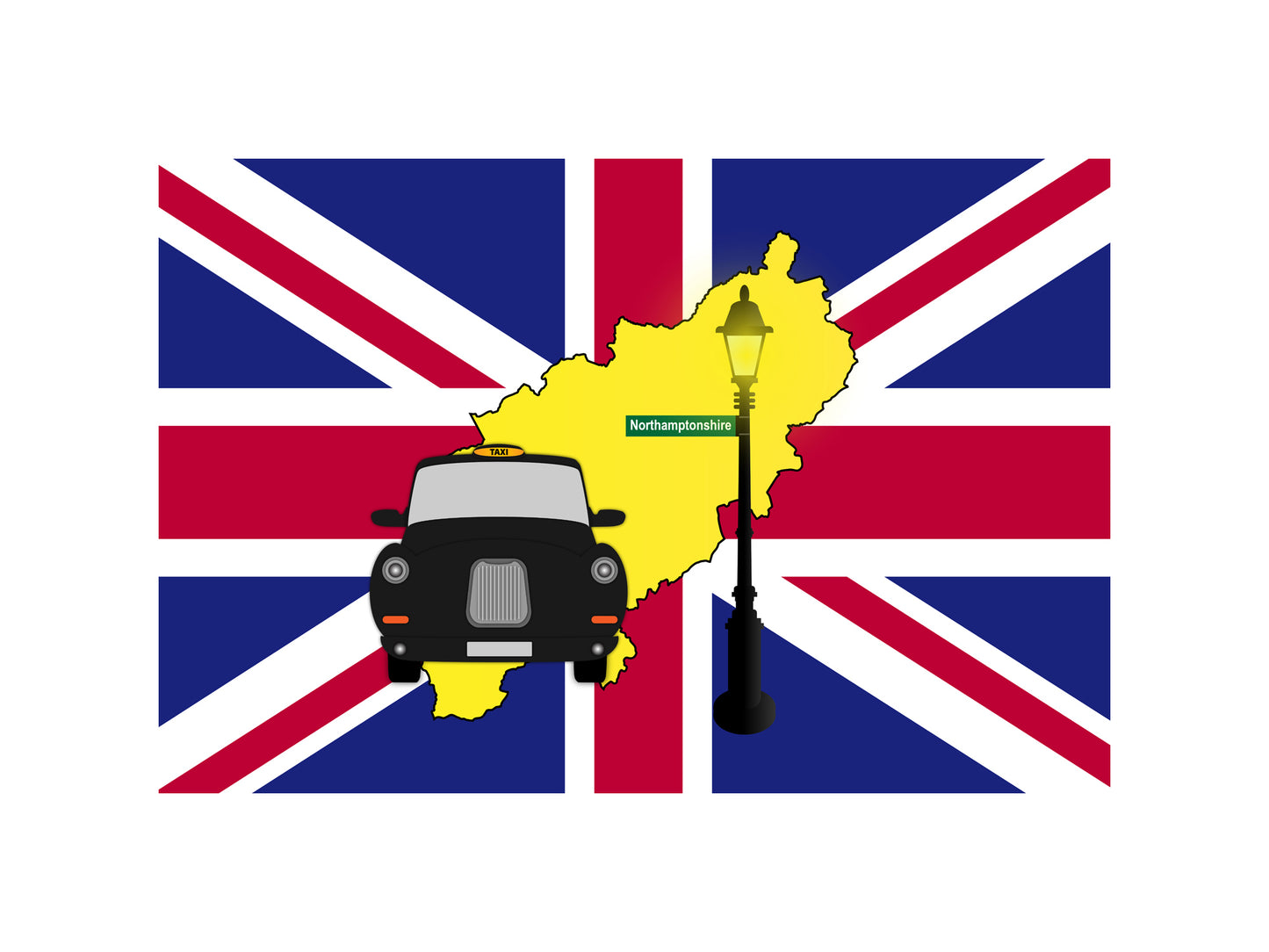 Northamptonshire United Kingdom Black Taxi Vector Illustrations | Iconic London Taxi Collection