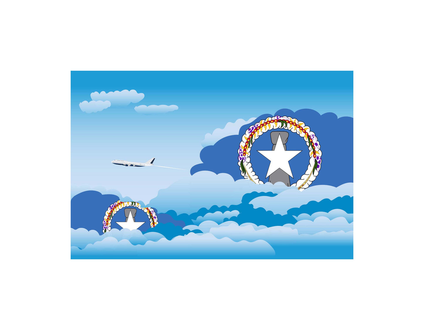 Northern Mariana Islands Airplane Day Clouds Vector Illustration | Travel & Aviation Sky Scene