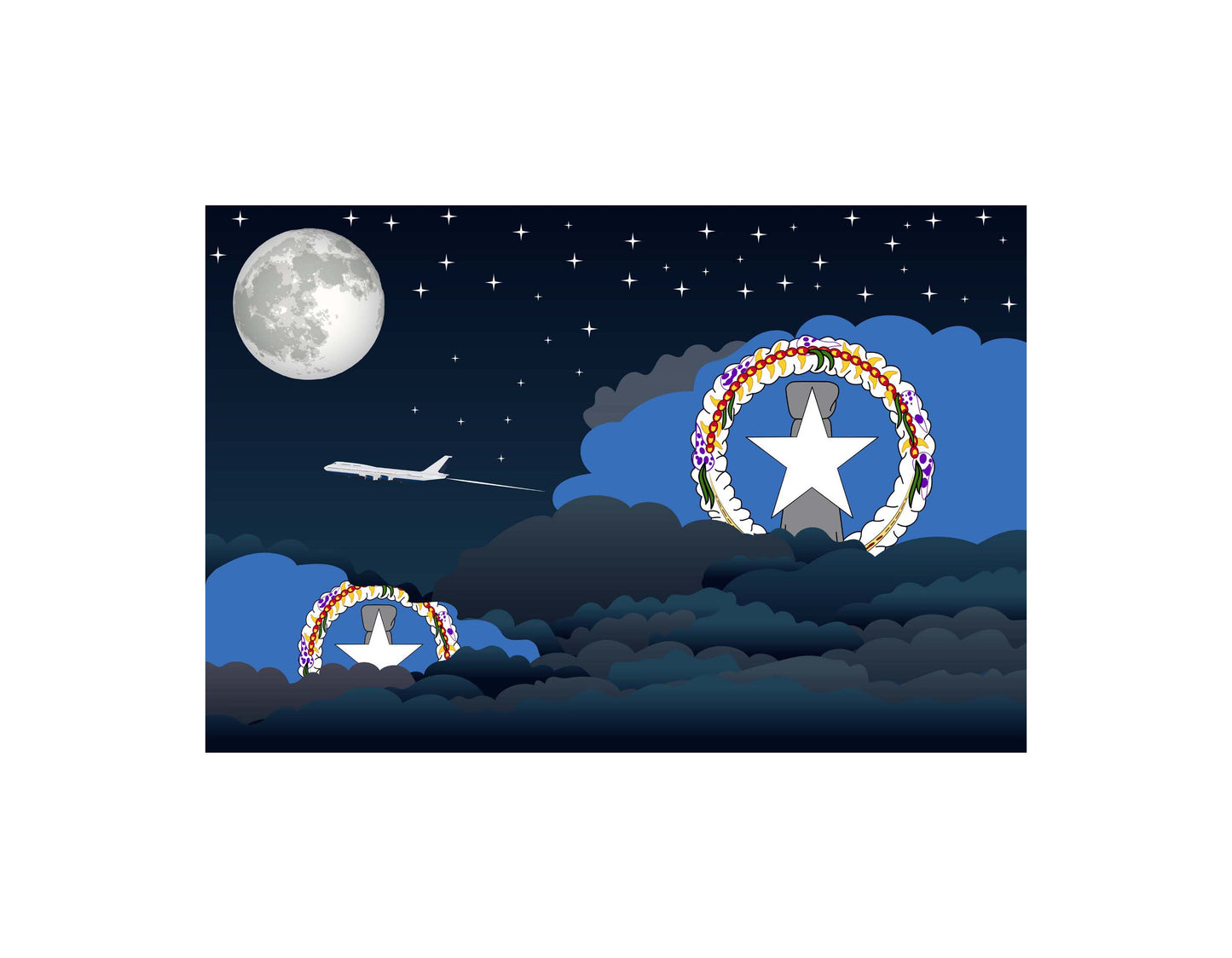 North Ossetia Airplane Night Clouds Vector Illustrations | Aviation Night Sky Collection