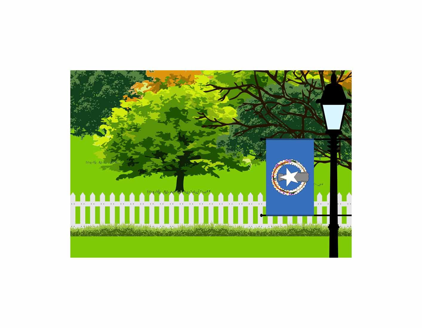 Northern Mariana Islands Home Town Trees Landscape Moon Night Vector Illustrations